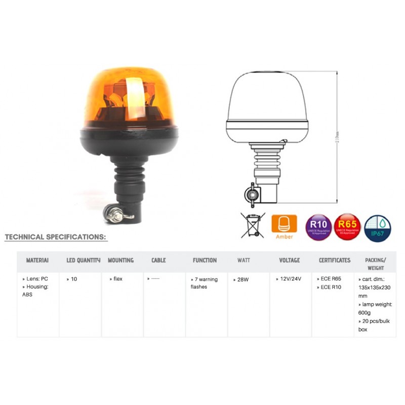 Švyturėlis geltonas 10LED 12/24V