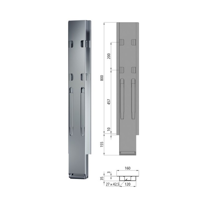 Statramstis vidurinis K20 800mm