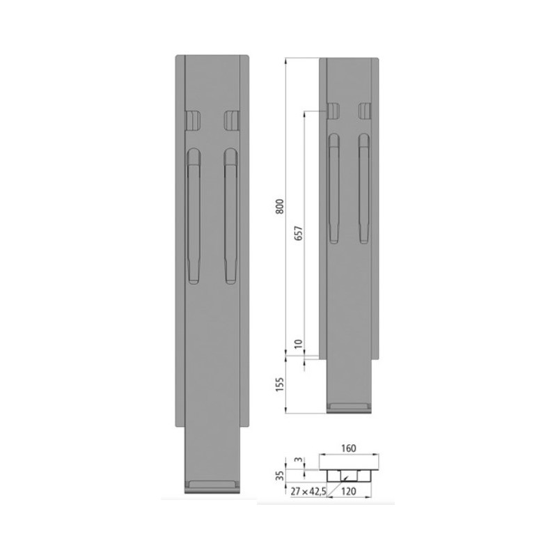 Statramstis vidurinis K20 800mm