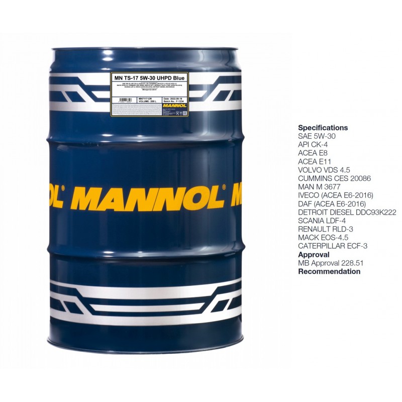 Alyva variklinė 208L 5W30 MANNOL TS-17 UHPD Blue 7117