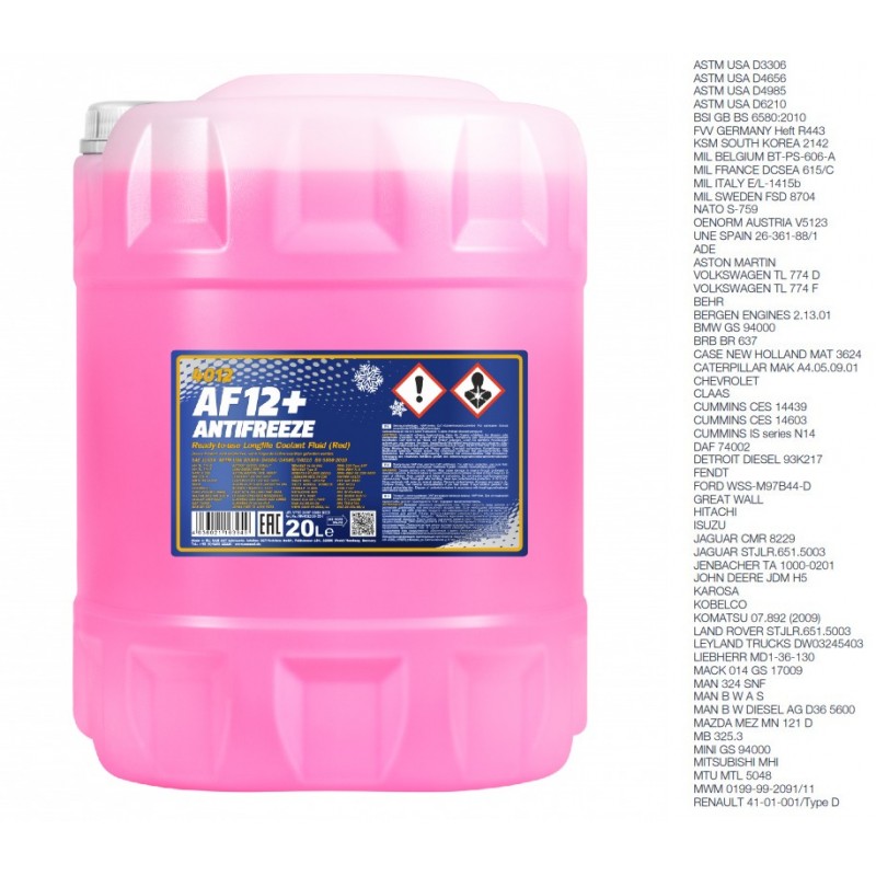 Skystis aušinimo "Antifrizas" 20L MANNOL Antifreeze AF12+ (-40 °C) Longlife 4012 (raudonas)