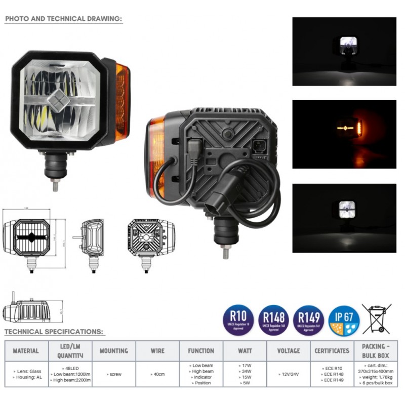 Žibintas papildomas su šildomu stiklu k/d LED 12-24V