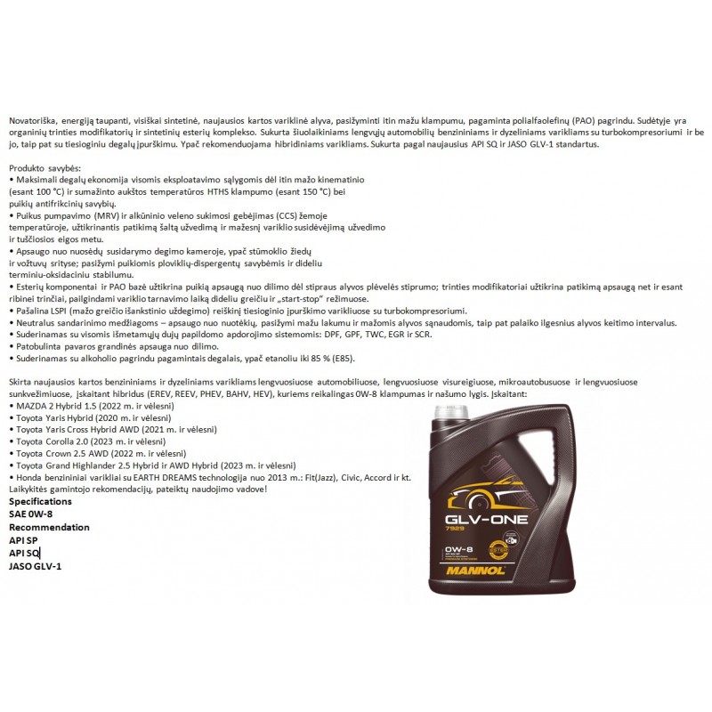 Alyva variklinė 5l 0W8 MANNOL GLV-ONE 7929