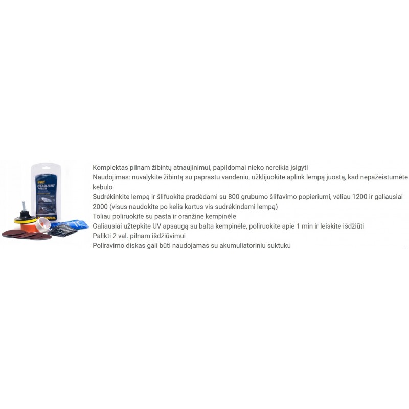 Remontinis komplektas žibintų poliravimui MANNOL Headlight Polish 9801
