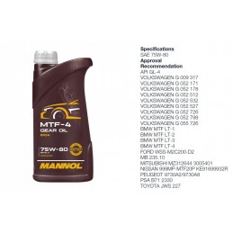 Alyva transmisinė 1L MANNOL Hypoid 80W90 GL-4/GL-5 LS 8106