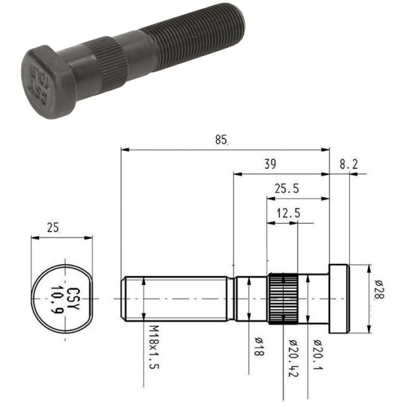 Smeigė rato M18*1,5 L-85