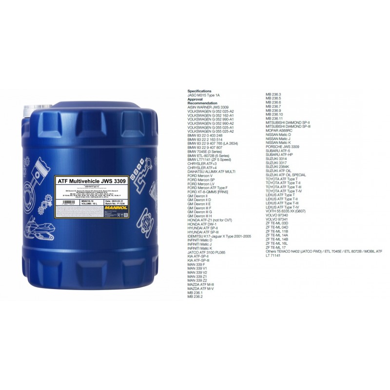 Alyva transmisinė 10L MANNOL ATF Multivehicle JWS 3309 8218