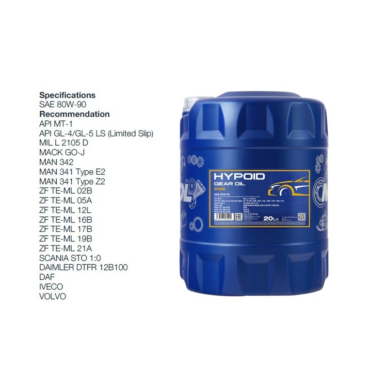 Alyva transmisinė 20L MANNOL Hypoid 80W90 GL-4/GL-5 LS 8106