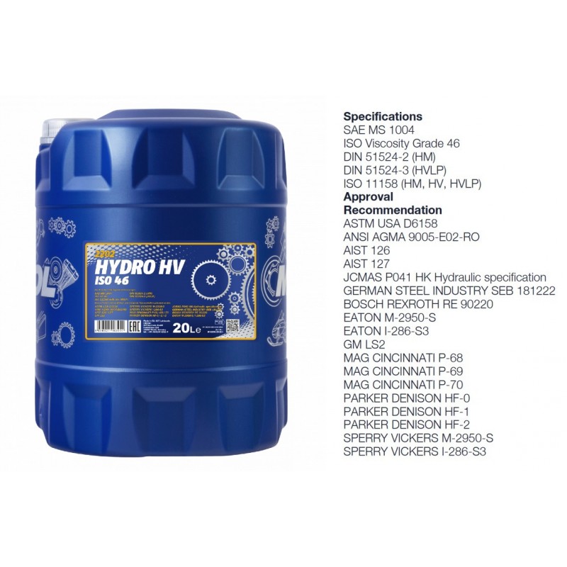 Alyva hidraulinė 20l MANNOL Hydro HV ISO 46 2202