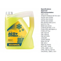 Koncentratas aušinimo skysčio "Antifrizas" 5L MANNOL Antifreeze AG13+ Advanced 4114 (geltonas)