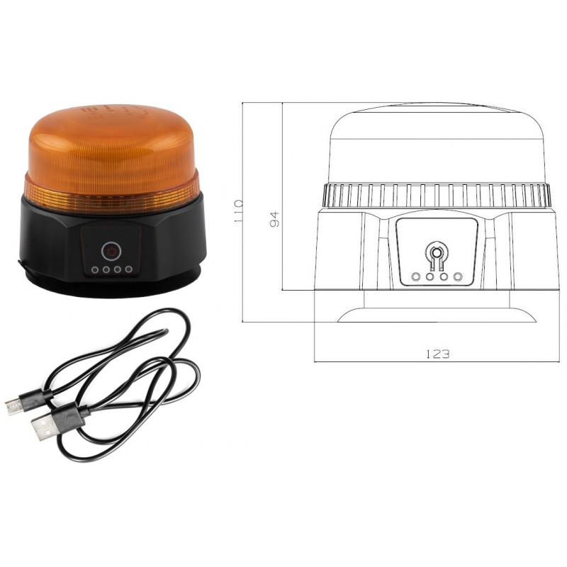 Švyturėlis geltonas 36LED 12/24V (su magnetu, baterija ir pakrovėju)
