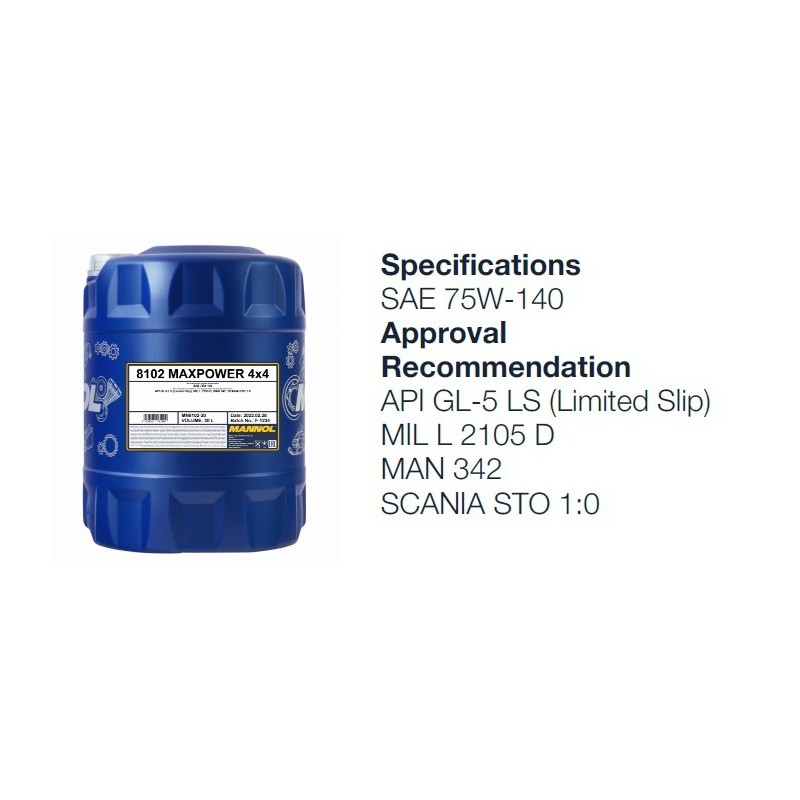 Alyva transmisinė 20l MANNOL Maxpower 75W140 GL-5 8102