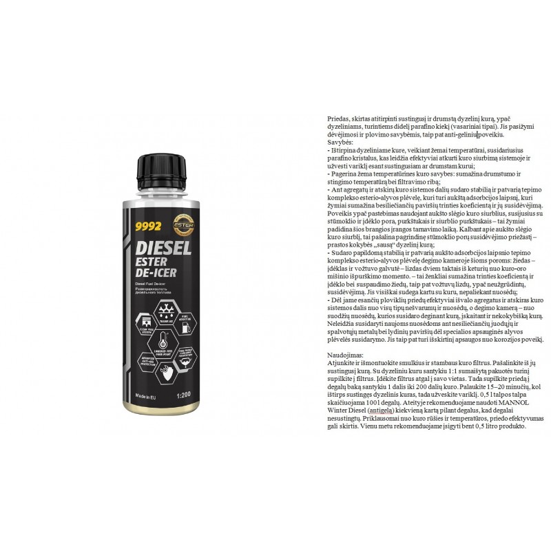 Priedas dyzeliniam kurui 250ml MANNOL Diesel Ester De-Icer 9992