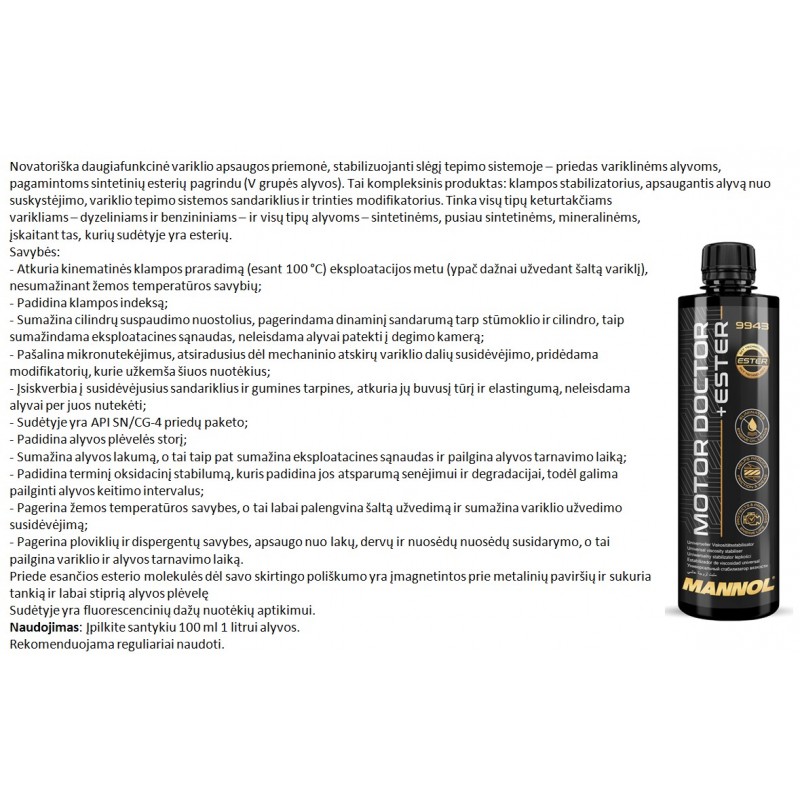 Priedas alyvai 450ml MANNOL Motor Doctor + Ester 9943