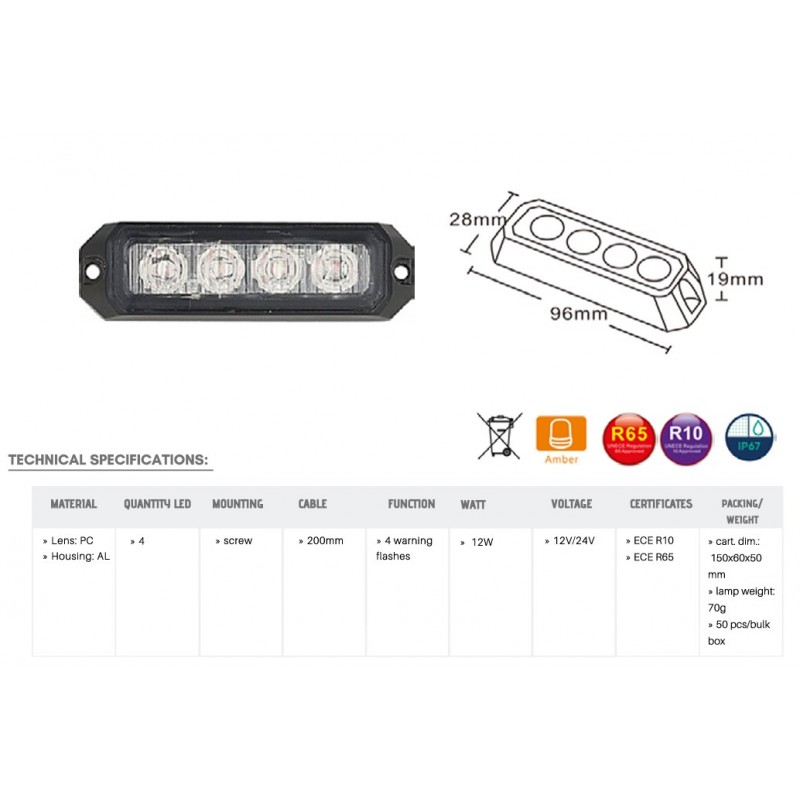 Švyturėlis-žibintas geltonas 12/24V LED