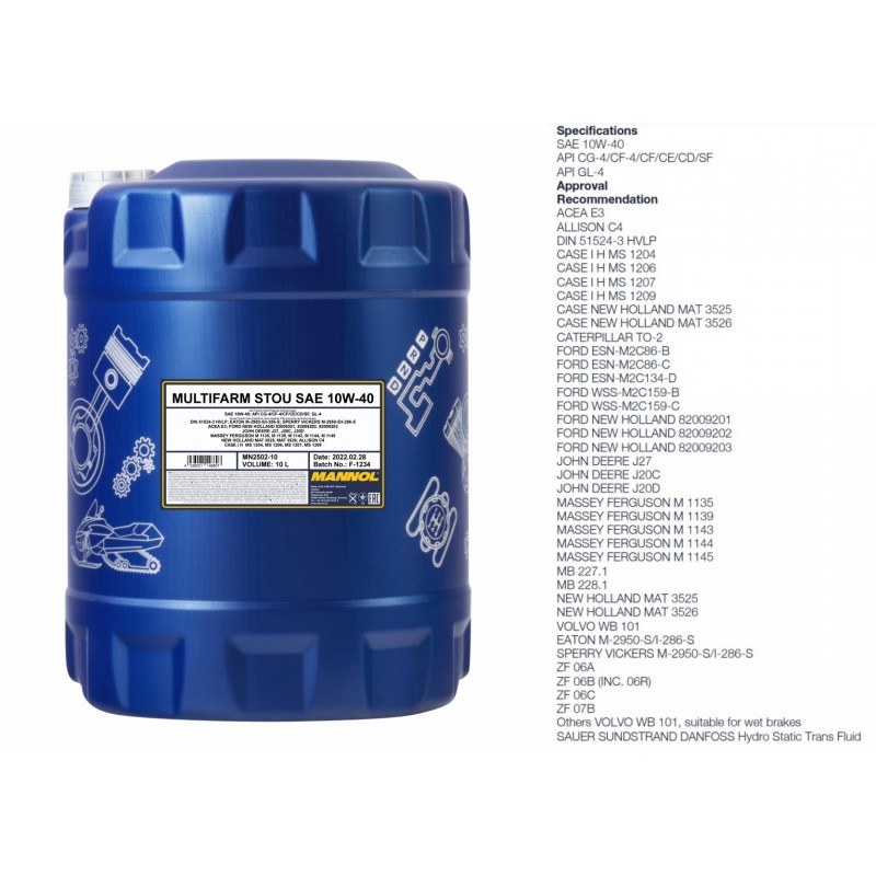 Alyva variklinė/transmisinė/hidraulinė 10L MANNOL Multifarm STOU 10W40 2502